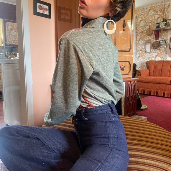 DEADSTOCK 1960s MOD dagger collar abstract long sleeve with Built in dickey! - Picture 12 of 16